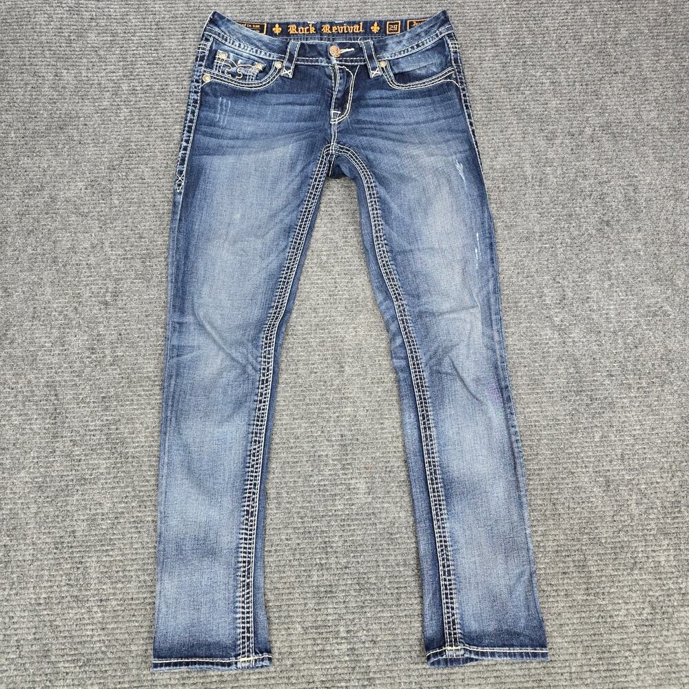 Rock Revival Jessica Skinny Jeans Womens 29 Blue Thick Stitch Flap Pocket